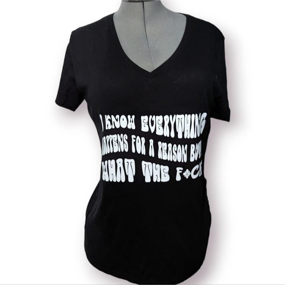 NWT Women's Black Pima Cotton Stretch V-Neck Novelty T-shirt, 2XL XXL